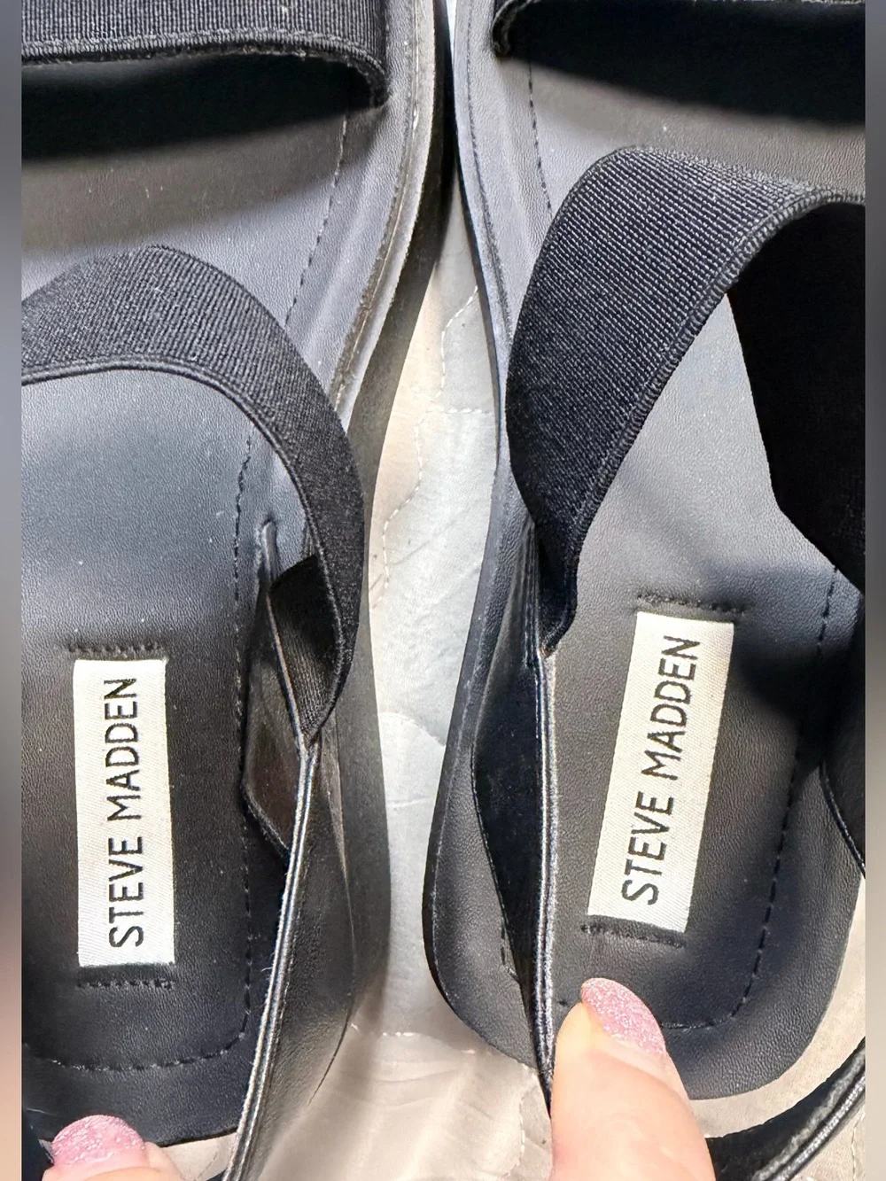 Steve Madden Janice platform wedge sandals, featuring black elastic straps. - Picture 3 of 10